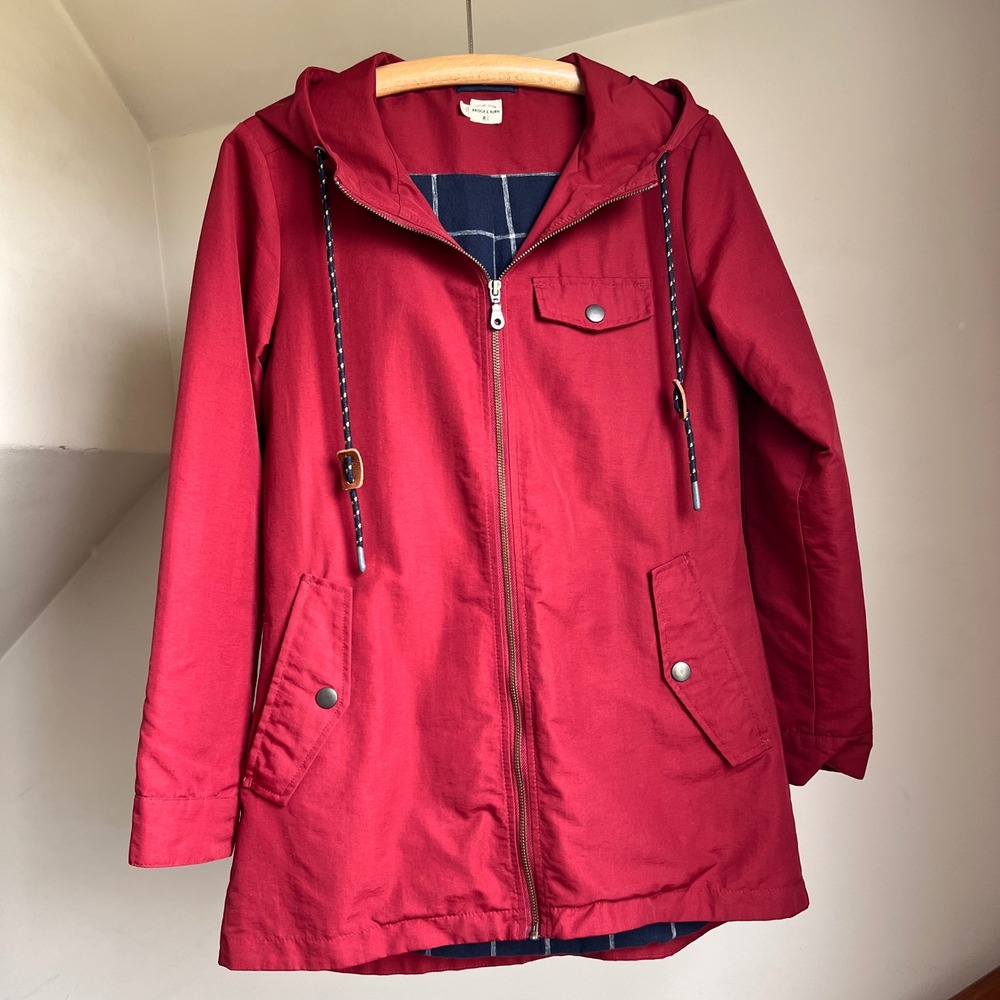 Bridge & Burn Warbler Burgundy Hooded Jacket Size Small Red Full Zip Raincoat